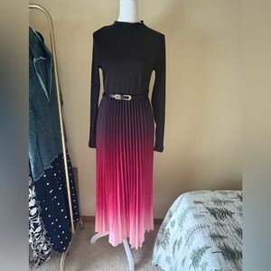 Black and Pink Ombre Long Sleeve Dress